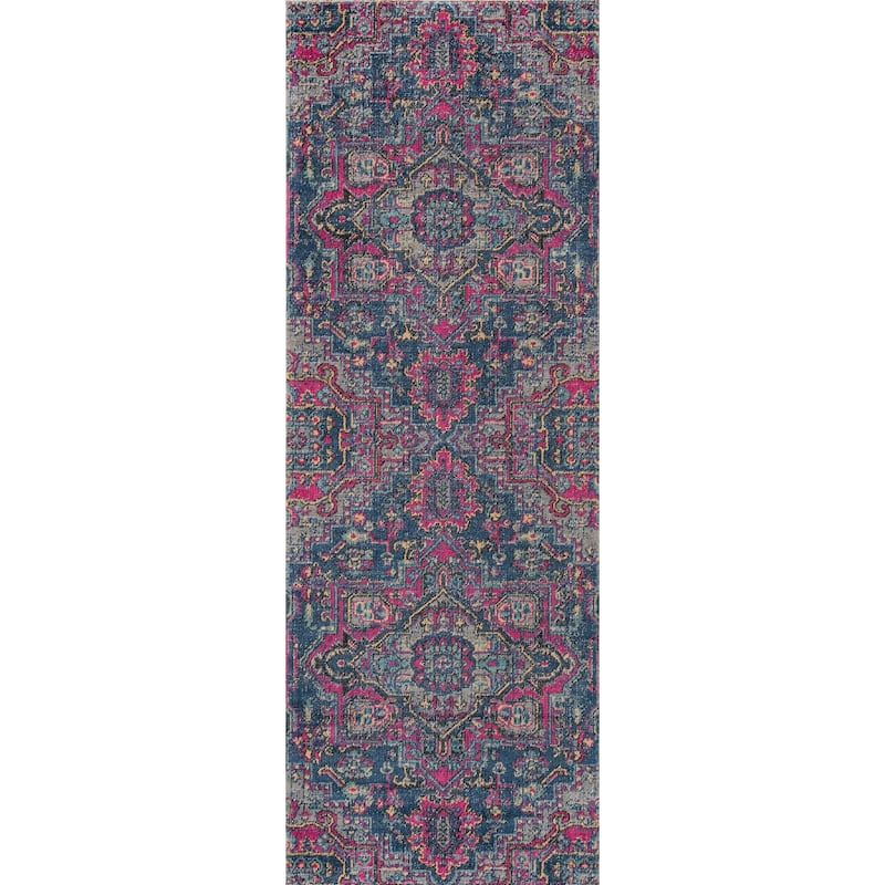 Momeni Jewel Traditional Medallion Area Rug - 2' 7" x 7' 6" - Denim - Runner