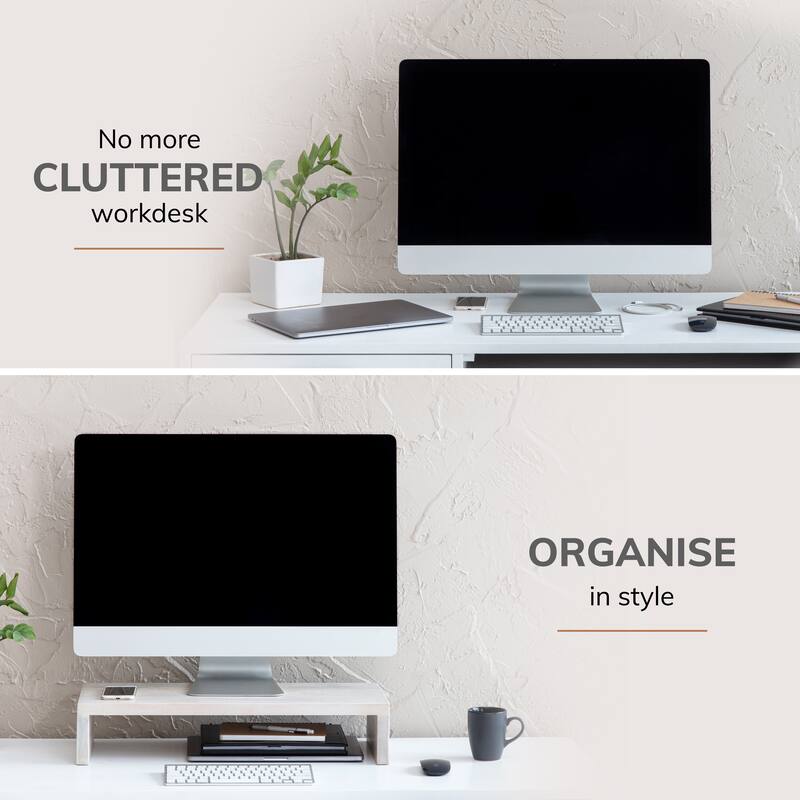Jani Wood Monitor Stand Riser Desk - Ergonomic Design Stand, Desktop Organizer Table for Home, Office Workspace, Gaming Desk