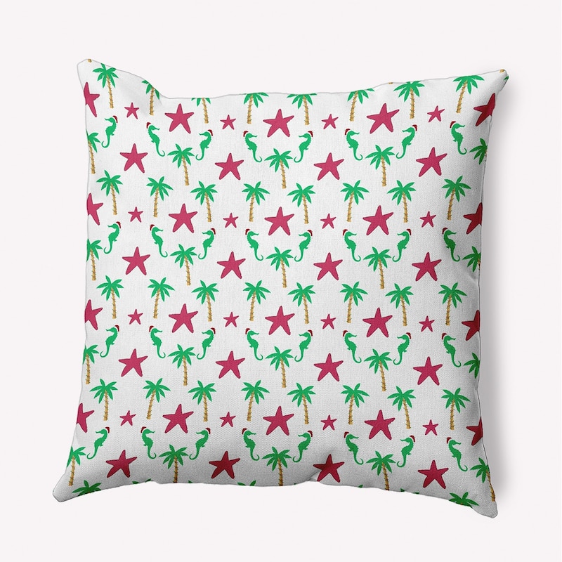 Christmas Beach Pattern Indoor/Outdoor Throw Pillow - 20" x 20" - Holiday Pink
