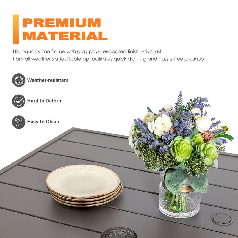 Outdoor Rectangle Powder-coated Iron Dining Table with 1.57'' Umbrella Hole