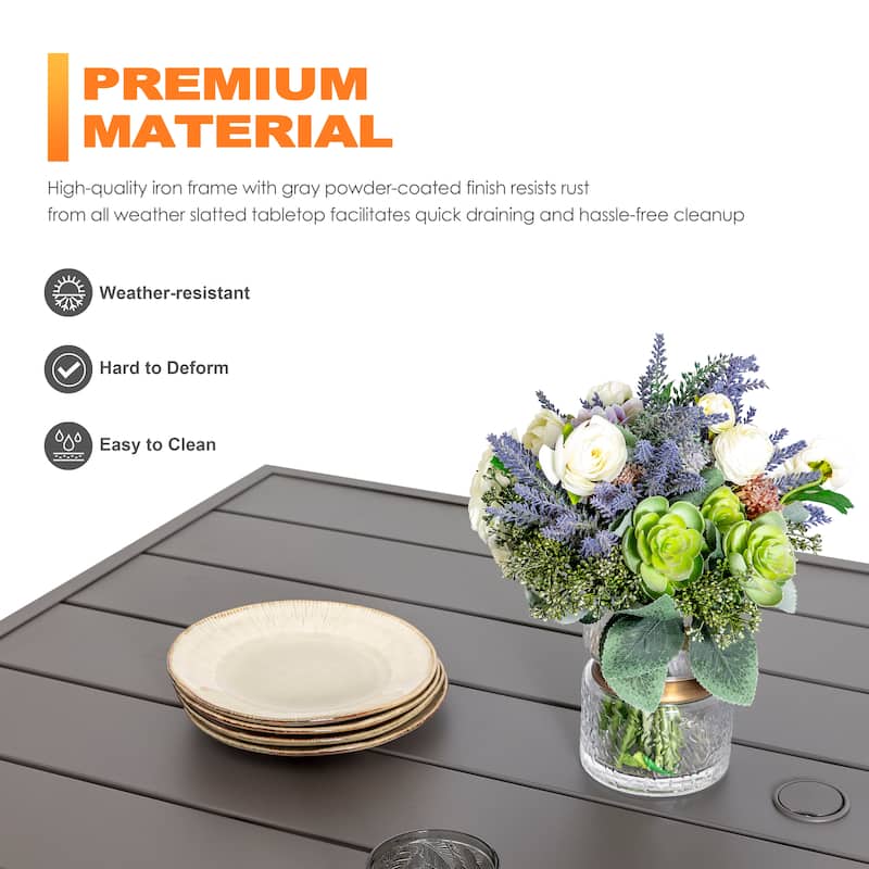 Patio 7-Piece Textilene Dining Set with Umbrella Hole, Beige and Gray