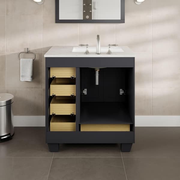 Acclaim 30 in. W x 22 in. D x 34 in. H Bath Vanity in White with White Carrara Marble Vanity Top with White Sink
