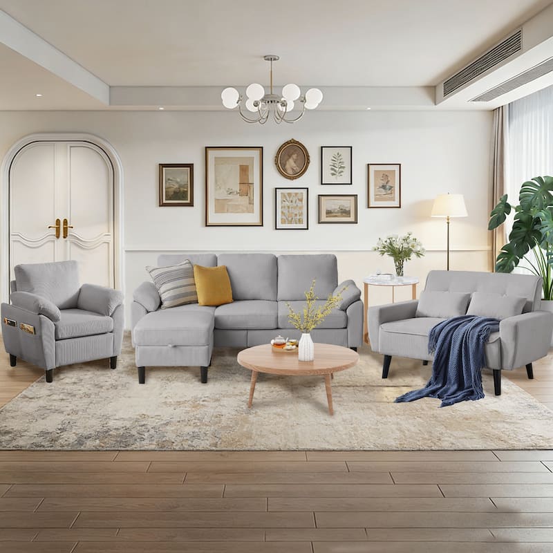 4-Piece Living Room Sectional Sofa Set with Loveseat and Chair