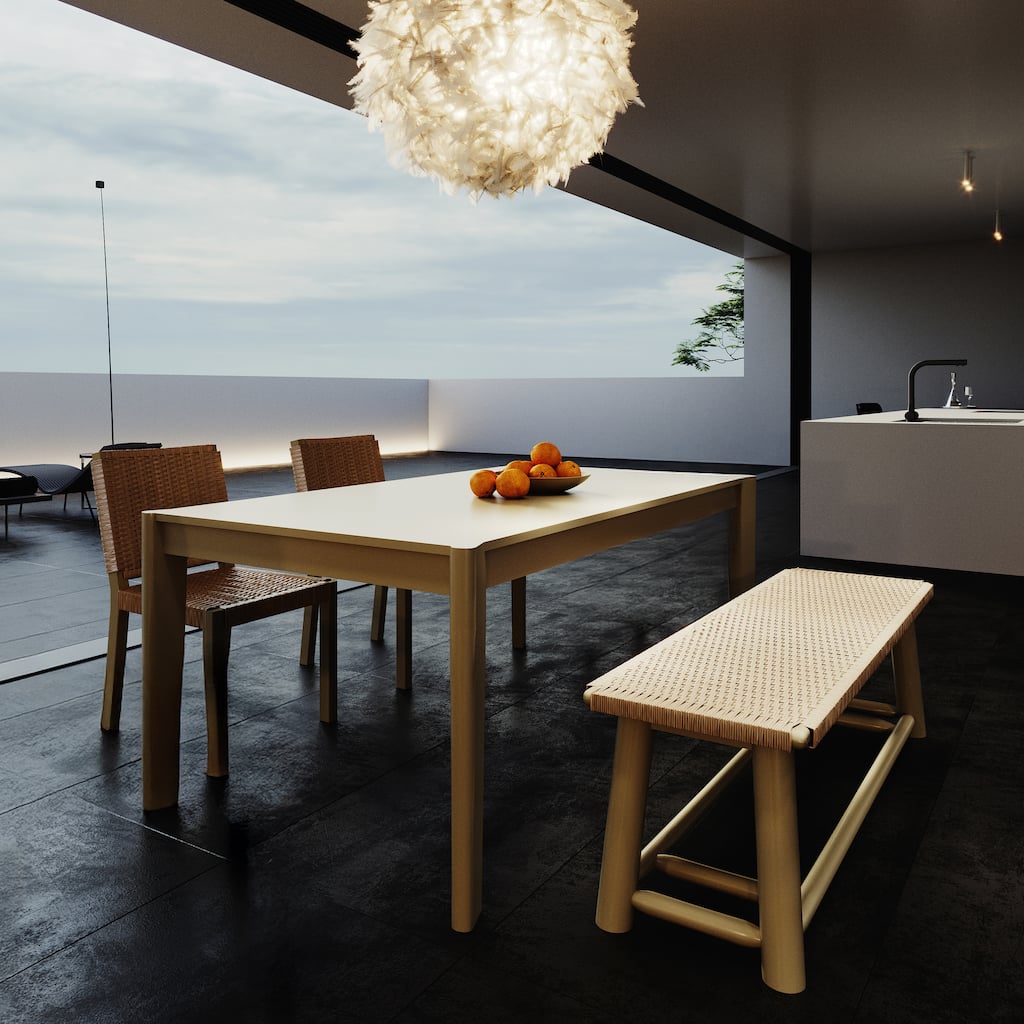 Modern Farmhouse Extendable Dining Table Set with Solid Wood Rattan Chairs - Expandable 59" to 73"