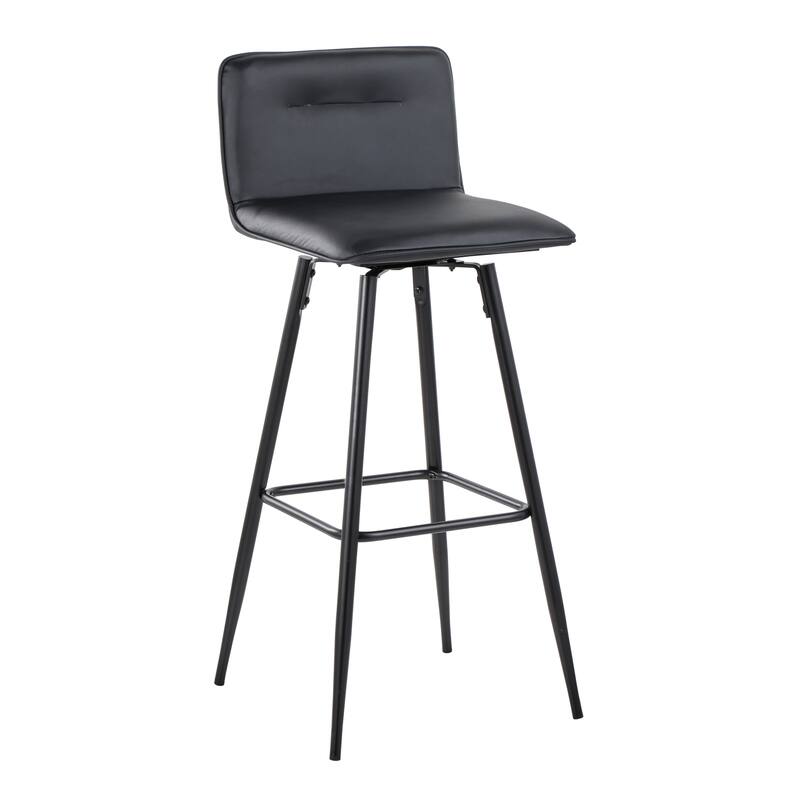 Porch & Den Kerby 30" Fixed-Height Swivel Bar Stool with Metal Legs & Square Footrest (Set of 2) - Black Faux Leather