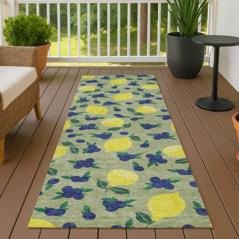 Machine Washable Indoor/ Outdoor Citrus Berry Chantille Rug - Aloe - 2'3" x 7'6"