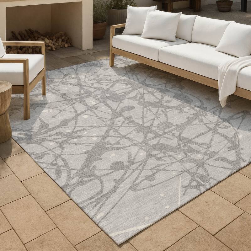 Machine Washable Indoor/ Outdoor Modern Campo Chantille Rug - Silver - 5' x 7'6"
