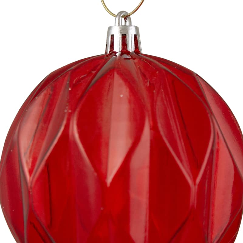 Set of 6 Red Rhombus Cut Shatterproof Christmas Ball Ornaments 3"