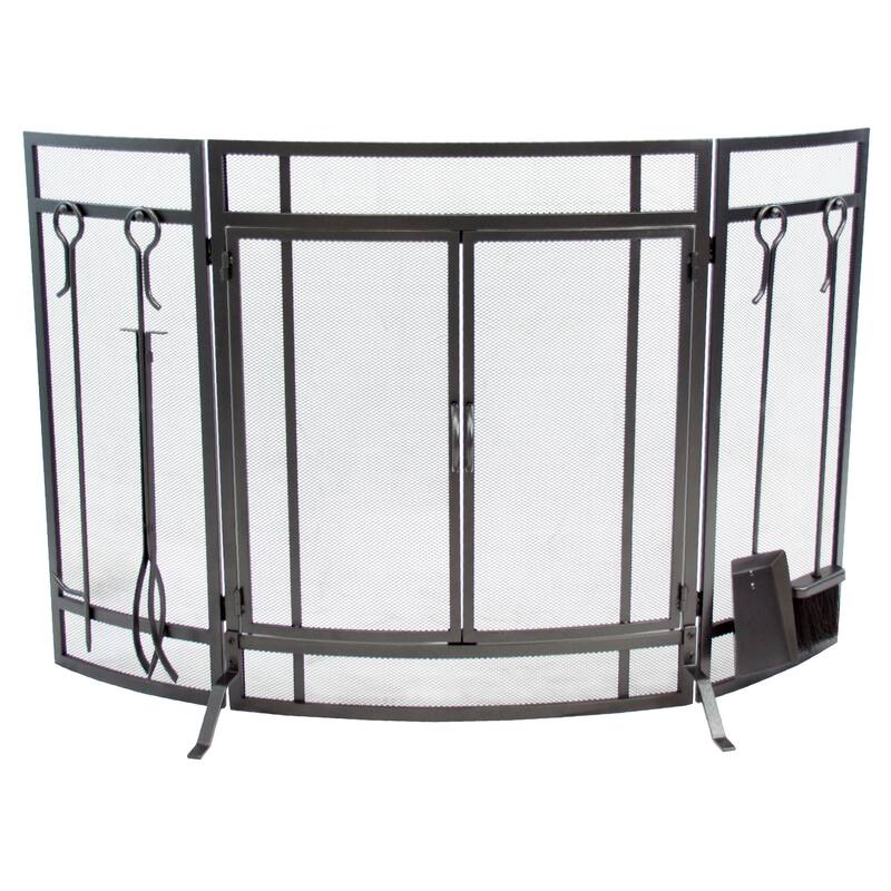 Pleasant Hearth Curved Fireplace Screen with Tools
