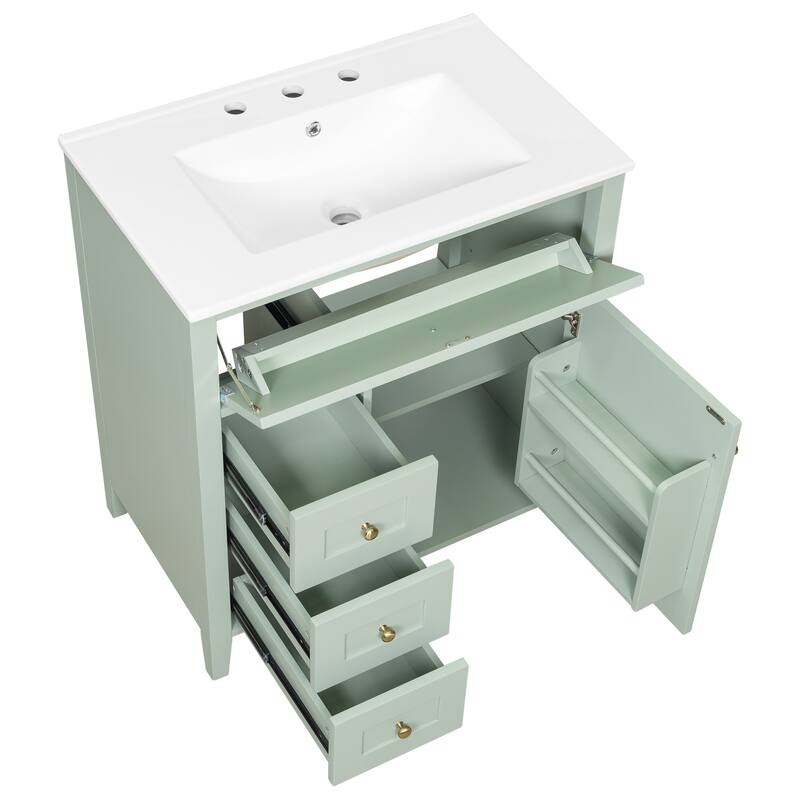 30/36 Inch Bathroom Vanity, Bathroom Sink Cabinet, Freestanding Bathroom Storage Cabinet with Ceramic Basin