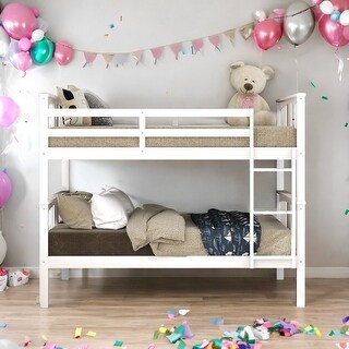 Full over Full Bunk Bed with Ladder for Bedroom, Guest Room Furniture