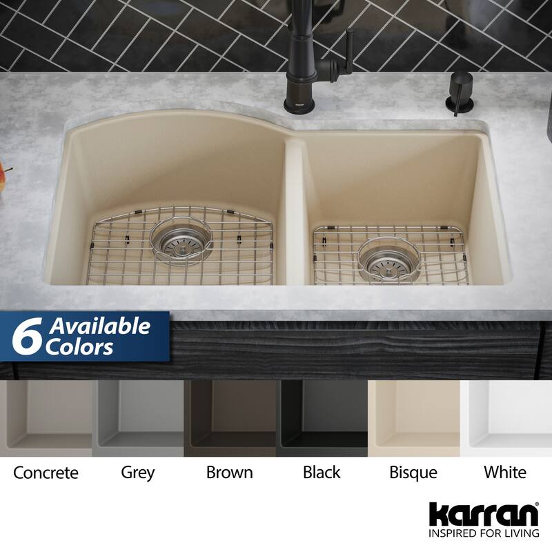 Karran Undermount Quartz 32 in. 60/40 Double Bowl Kitchen Sink Kit