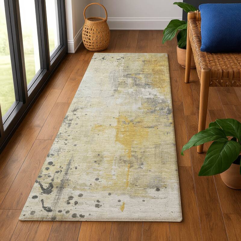 Premium Washable Super Soft Abstract Modern Mayfield Rug - 2'3" x 7'6" - Gold