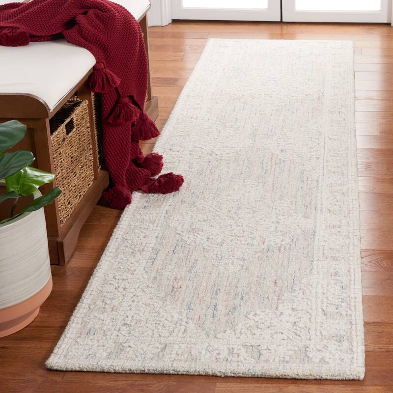 SAFAVIEH Handmade Ebony Fridny Modern Wool Rug - 2'3" x 9' Runner - Light Grey/Ivory