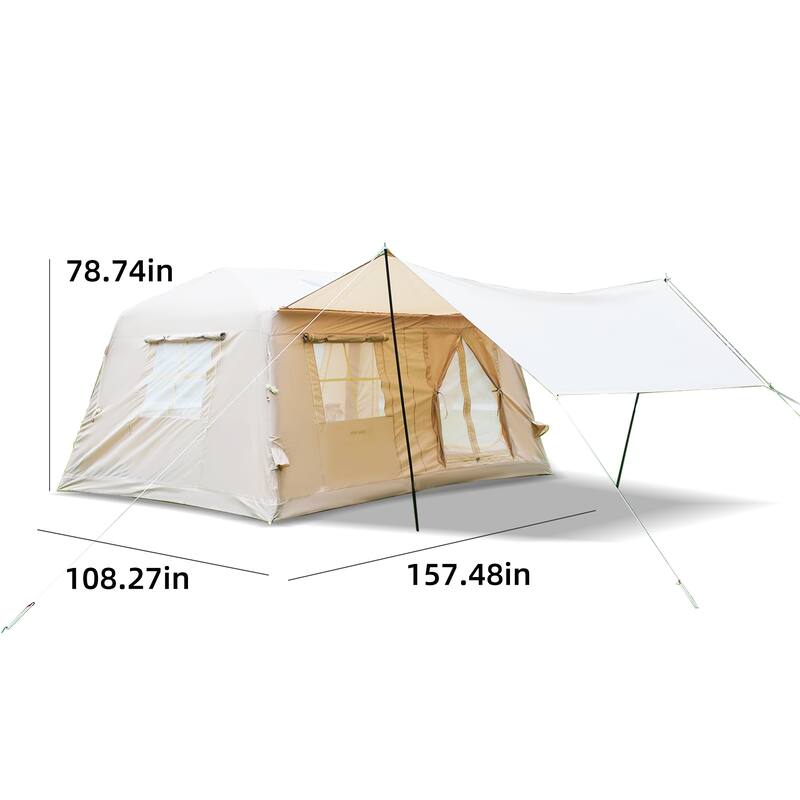 11 m ² Inflatable Tents for Camping, Blow Up Tent with Hand Pump, Easy Setup InflatableTent 4 Season Tent with Canopy