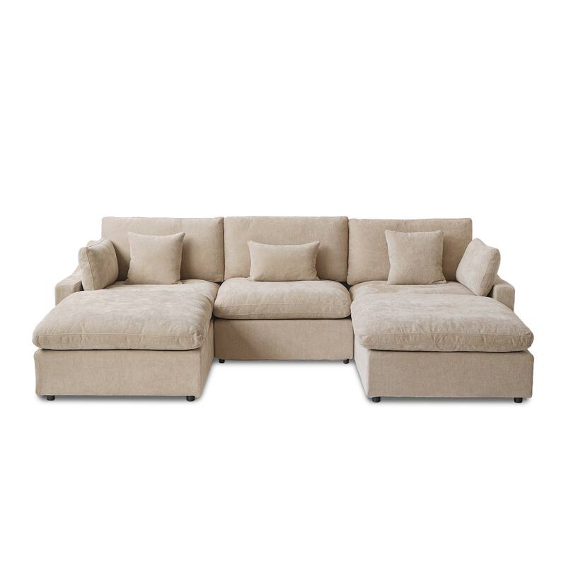 119'' Linen Upholstered Sectional Sofa 5 Seats U-shape Modular Couch
