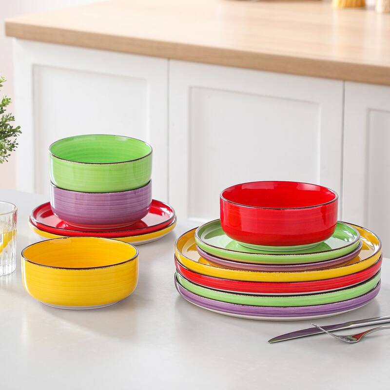 vancasso Bonita Stoneware Handpainted Spirals Pattern Dinnerware Set