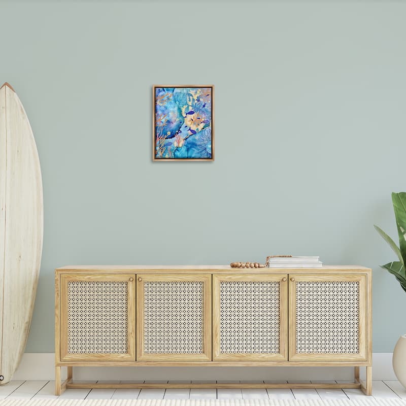Stupell Coral & Sea Life Collage Framed Floater Canvas Wall Art Design By Amy Tieman