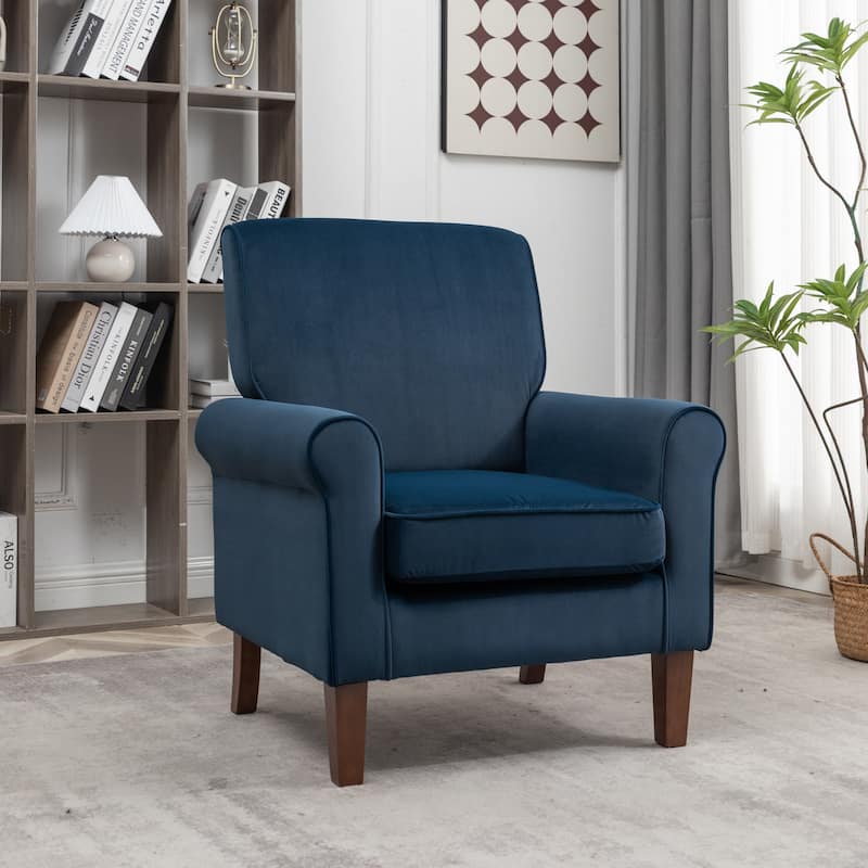 Traditional Rolled Arm Living Room Armchair - Navy Blue