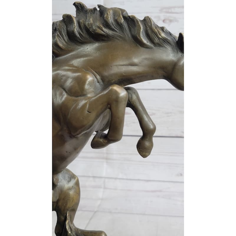Rearing Horse Bronco Stallion Bronze Statue Sculpture Figure Marble Base 12 Inches X 9.5 Inches