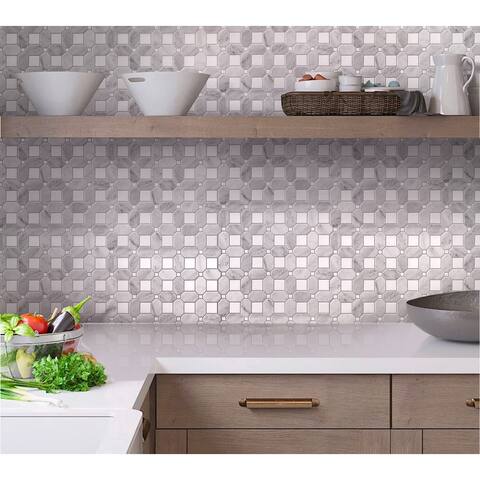 Apollo Tile 5 Pack White 12.2-in. x 12.2-in. Square Octagon Polished Marble Mosaic Tile (5.17 Sq ft/case)