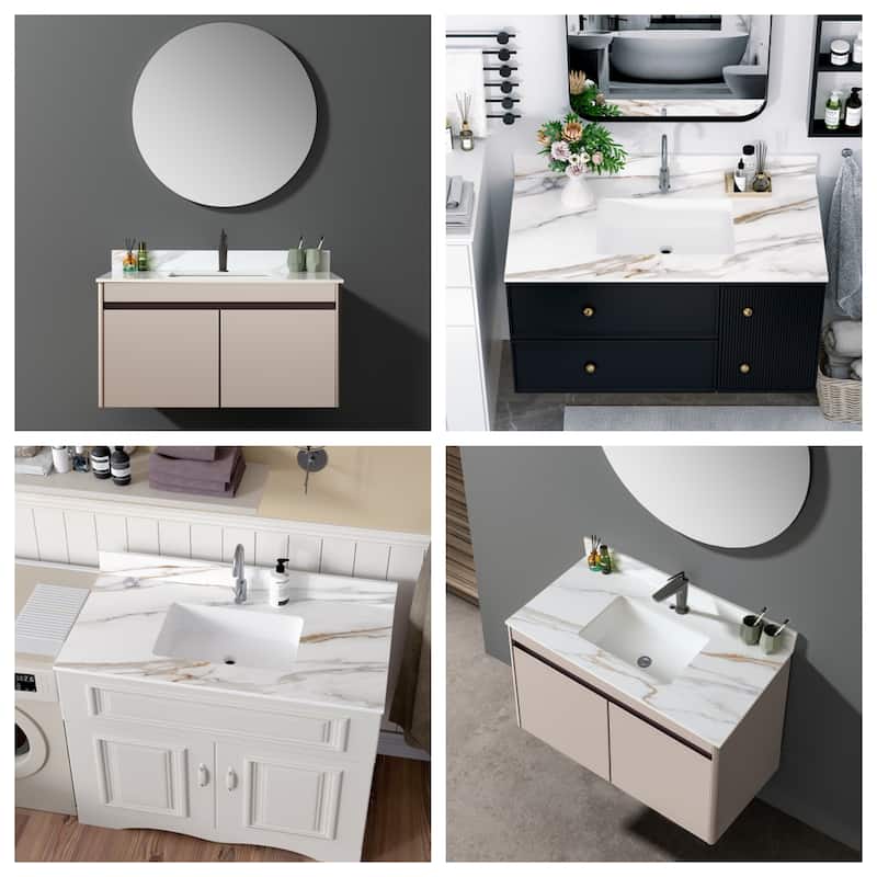 43" Bathroom Marble Undermount Vanity Top with 4" Height Backsplash