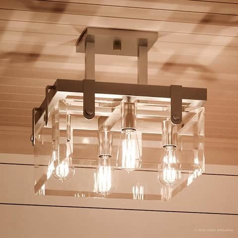Luxury Modern Farmhouse Ceiling Fixture, 16.75"SQ, with Industrial Chic Style, Brushed Nickel Finish by Urban Ambiance