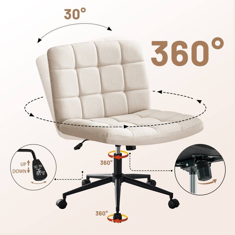 Criss Cross Office Chair with Wheels, Adjustable Height Computer Chair, Swivel Vanity Chair with Lumbar Support