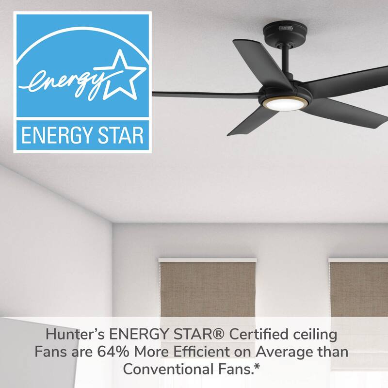 Hunter Zentech Wi-Fi ENERGY STAR Damp Rated Ceiling Fan w/ LED Light and Handheld Remote - Modern & Contemporary - SMART FAN!
