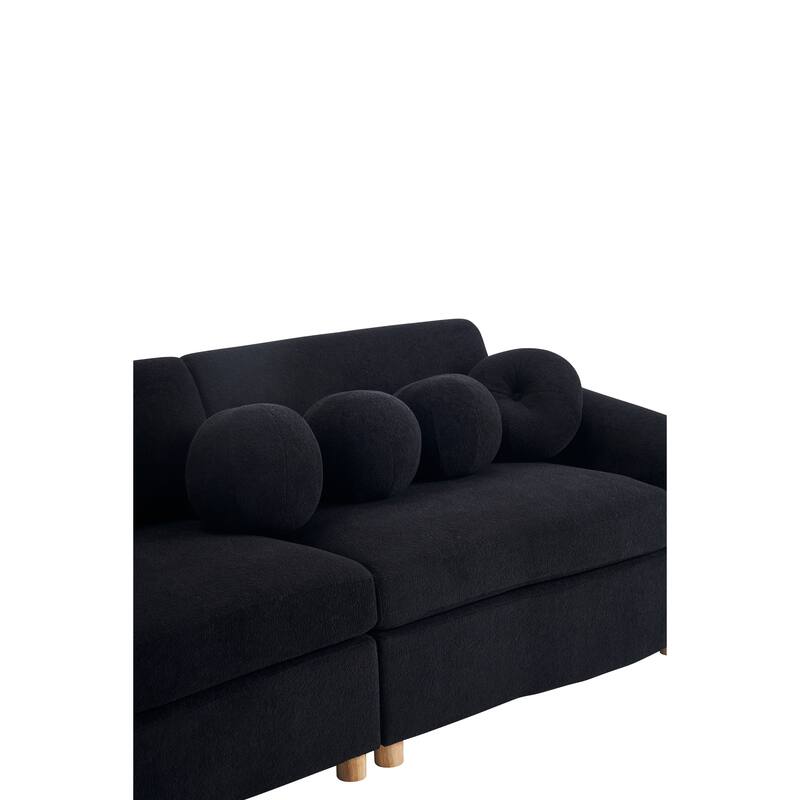 Modern Tufted Chenille Loveseat, Futon Sectional Love Seat Couch, Upholstered Sofa with 2 Pillows & 3 Lumbar Pillows