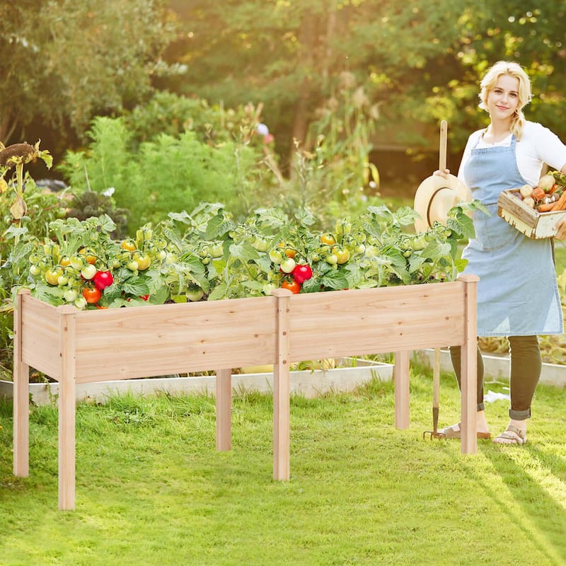 Costway Raised Garden Bed Elevated Fir Wood Planter Box with 2 Large - See Details