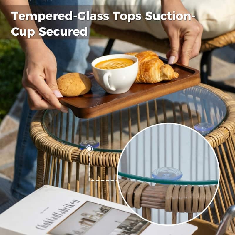 6-Piece Boho Wicker Patio Furniture Set, L-Shaped Sectional Sofa with Ice Bucket, 500 lbs Capacity Outdoor Conversation Set