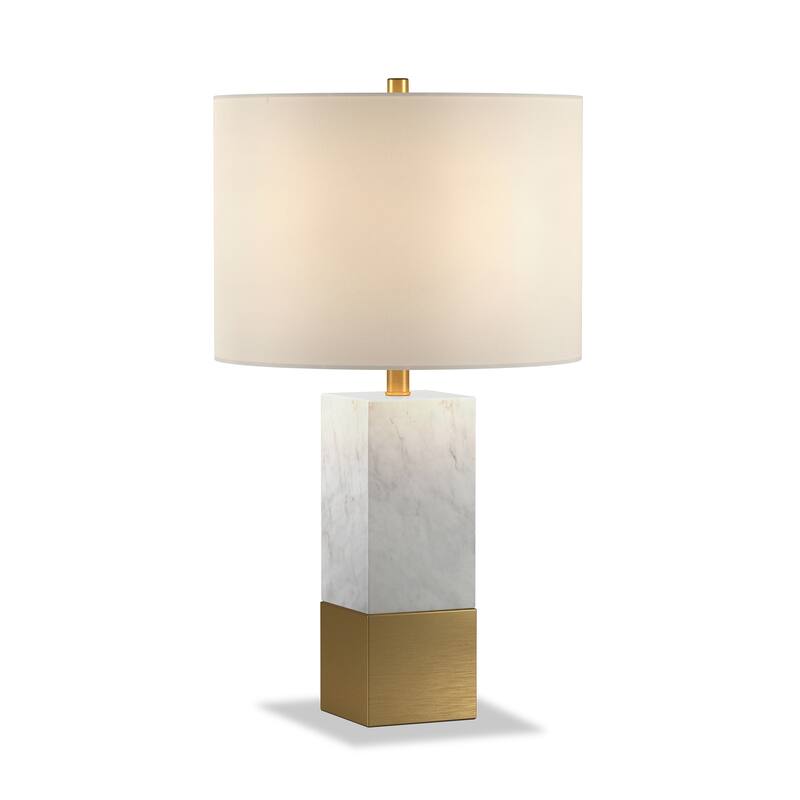 Lena Table Lamp in Carrara Style Marble and Brass with Linen Shade