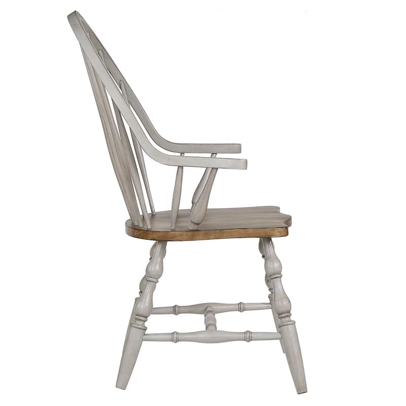 Windsor Distressed Dinning Arm Chair - 41" - Light Gray and Brown