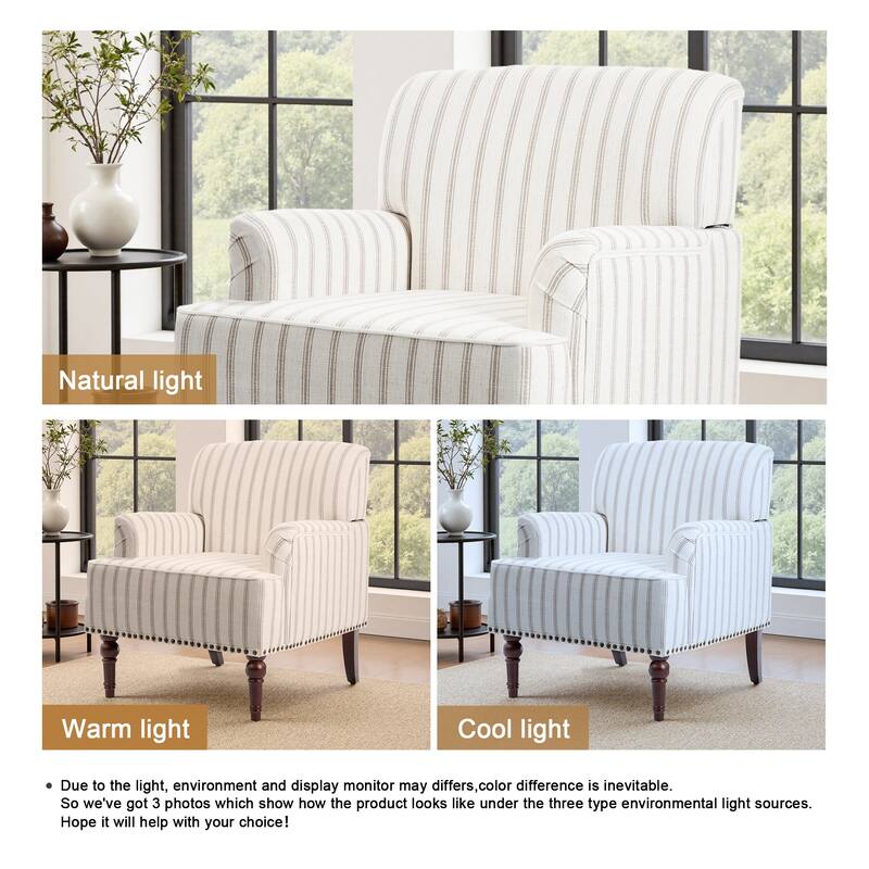 Linen Upholstered Armchair Nailhead Trim Accent Chair
