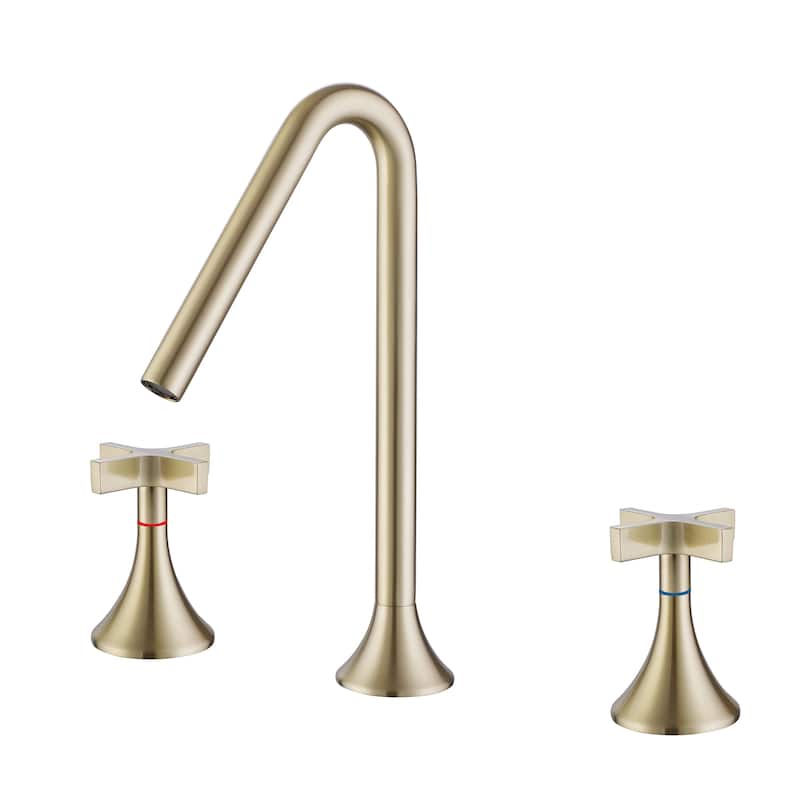 Double Handles Deck Mounted Widespread Bathroom Faucet - Brushed Gold