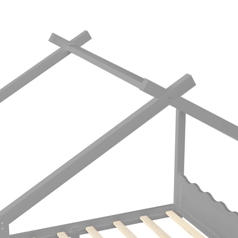 Roomfitters House Floor Bed with Support Slats, Solid Wood Open Frame Design