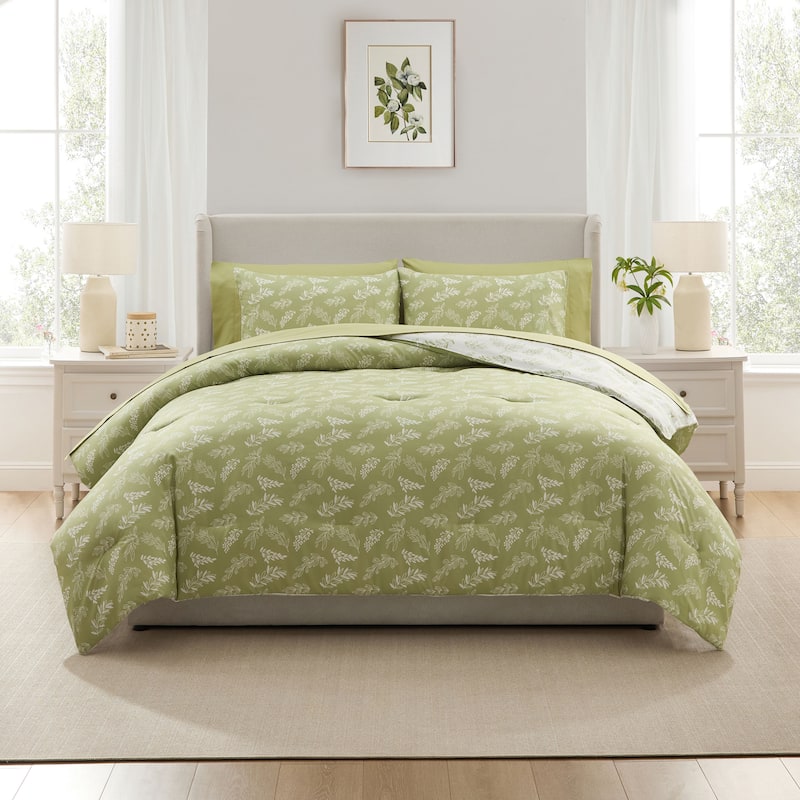 Empyrean 7 Pc Botanical Comforter Set with Sheets, Soft Breathable Lightweight Bedding Bag