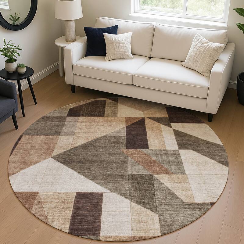 Machine Washable Indoor/ Outdoor Modern Geo Chantille Rug