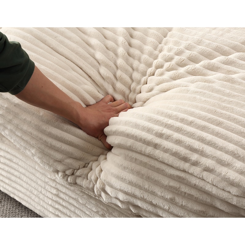 Corduroy Fabric Sofa Single Couch Convertible Sofa Bed, Beige