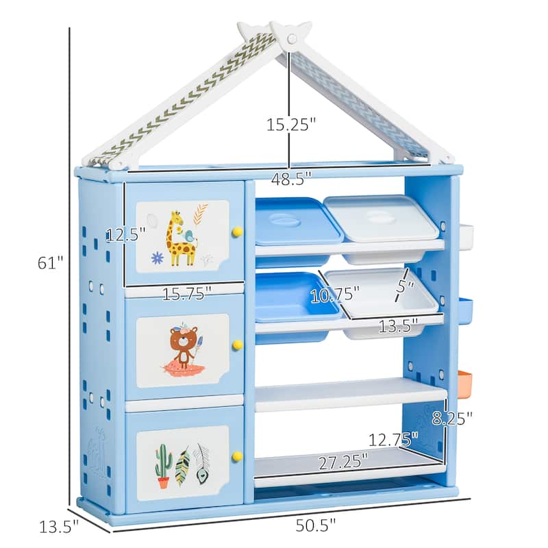 Qaba Toy, Clothing, and School Supplies Kids Storage Organizer Cabinet for Kids Bedroom Storage and More, Shelves with Bins