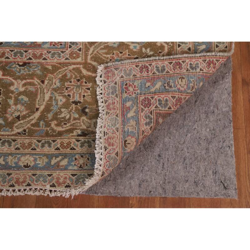 Hand Knotted Oriental 100% Wool Carpet Traditional Floral Pink Mashad Area Rug - 13' 3'' X 9' 7''