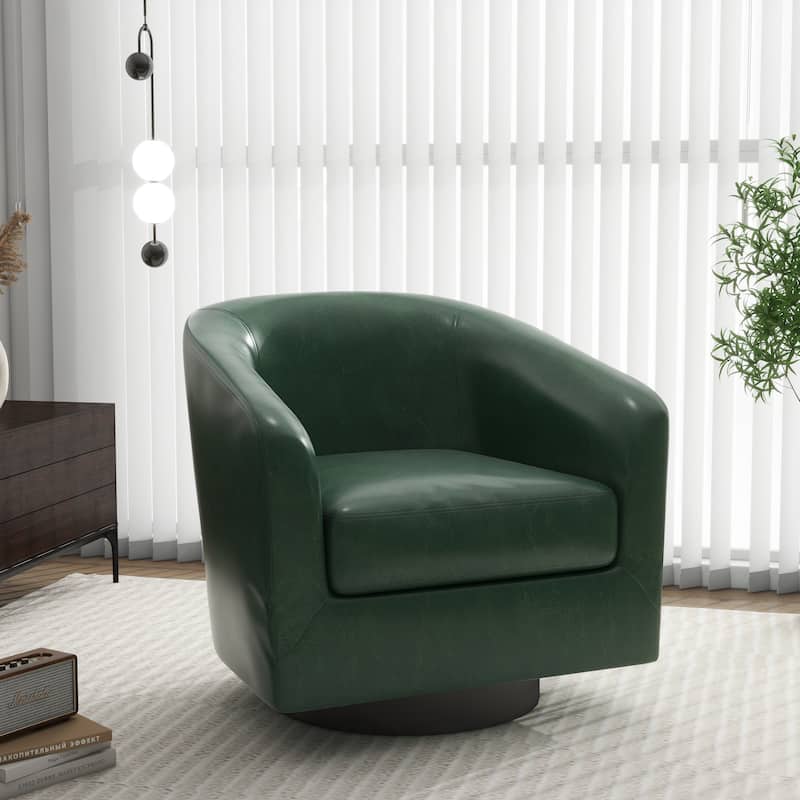 Round Barrel Armchair 360-Degree Swivel Accent Chairs - 28.26" x 25.32"x 26.55" - Green(PU)