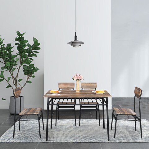1 Dining Table and 4 Chairs Set, Rectangular Board and Iron Frame
