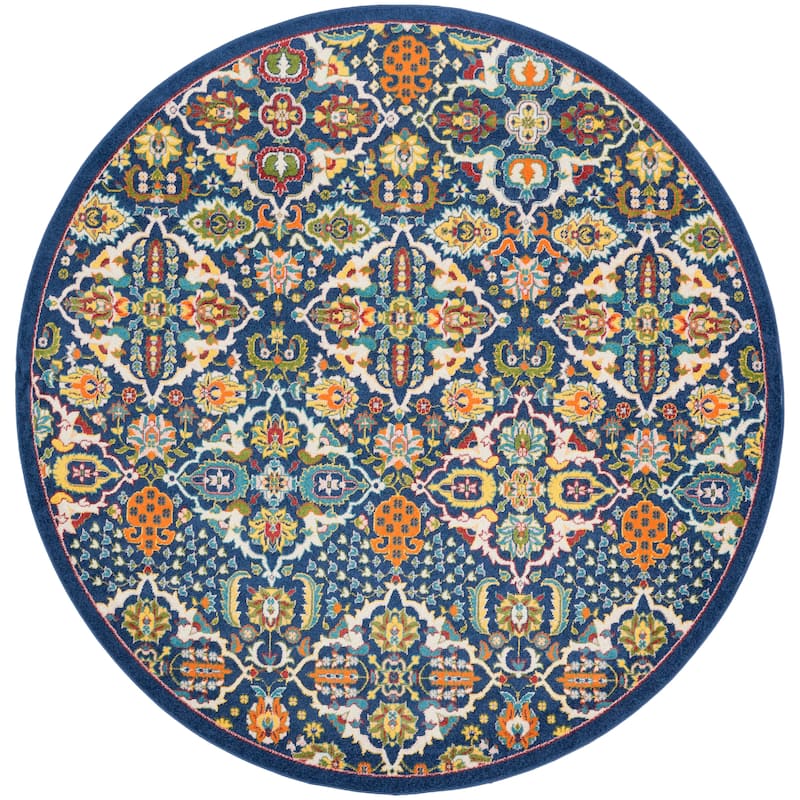 Nourison Allur Contemporary Boho Floral Medallion Area Rug - 7'10" x Round - Navy/Multicolor