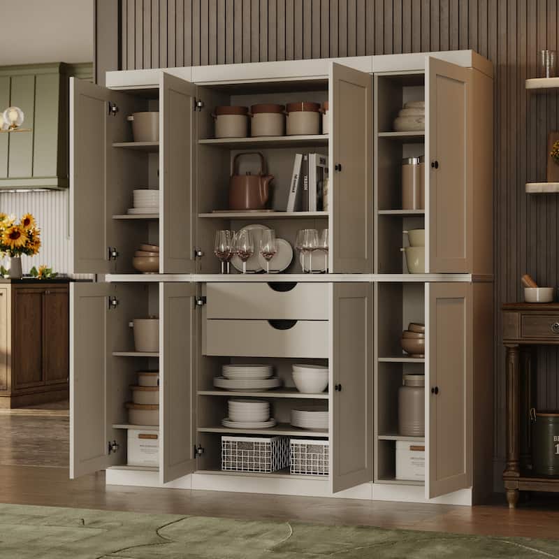 Palace Imports 100% Solid Wood Pantry Cabinet, Shaker Doors, 2 Drawers, Adjustable Shelves, 65" Wide, 71.5" Tall - Off White