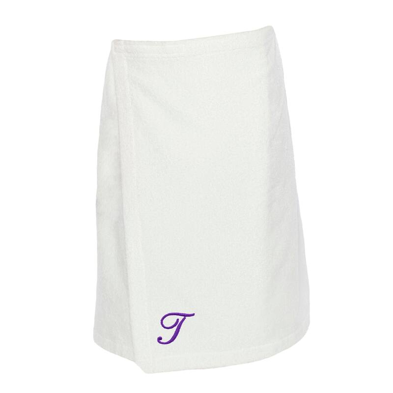 Authentic Hotel and Spa Turkish Cotton Terry Monogrammed White Womens Spa and Shower Towel Wrap - White/T