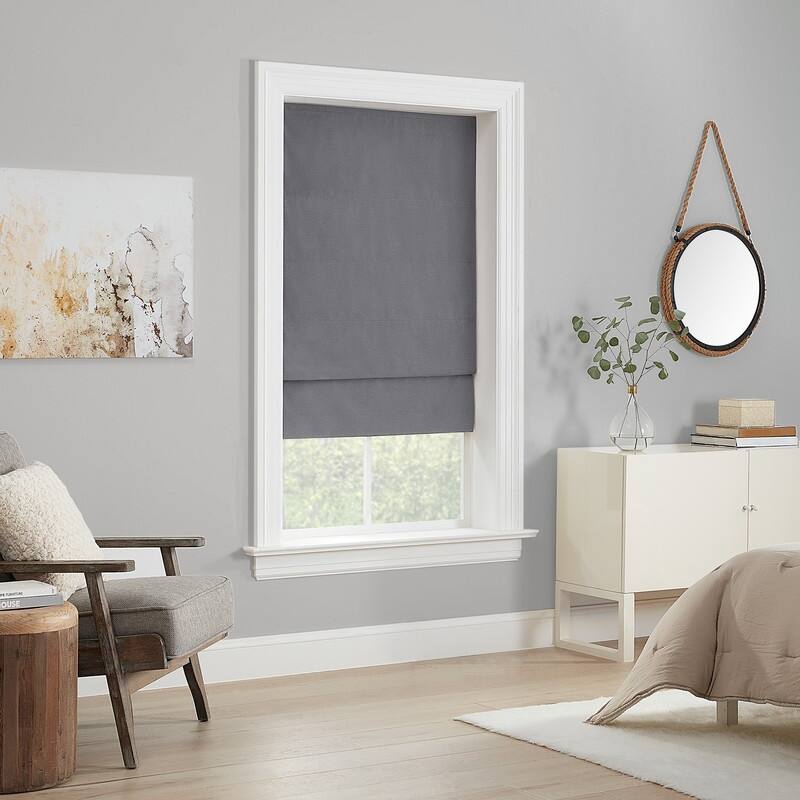 Eclipse Dillan Linen-Like Textured Solid 100% Total Blackout Cordless Roman Shade - 31x64 - Grey