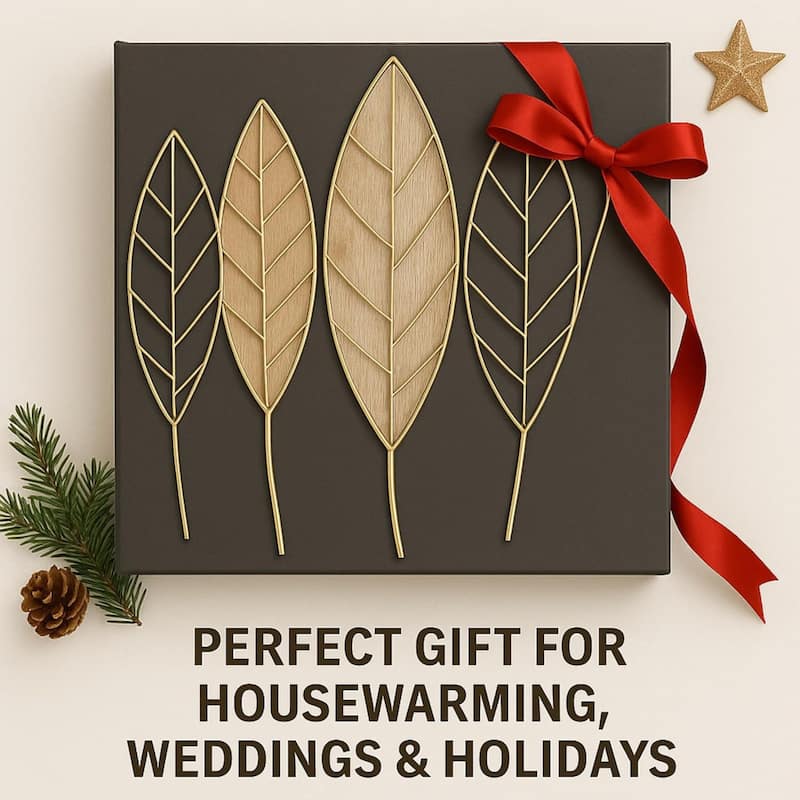 Gold Leaf Wall Art Vertical Metal Botanical Minimalist Sculpture 21x20