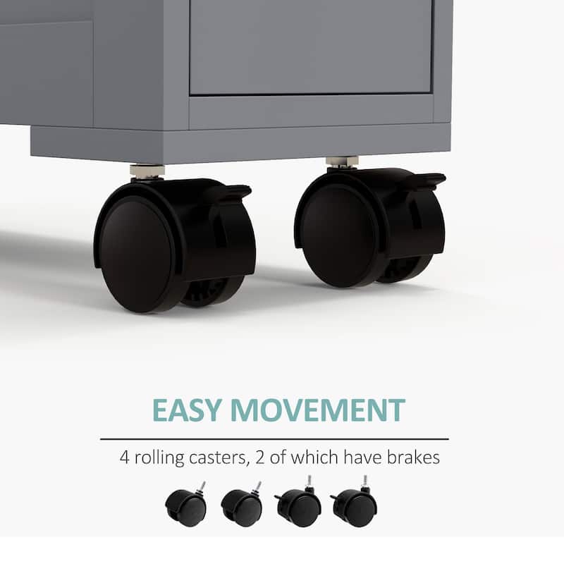 Homcom 6.25" X 20.5" X 28.25" Wood Rolling Narrow Bathroom Side Storage Cabinet - Gray